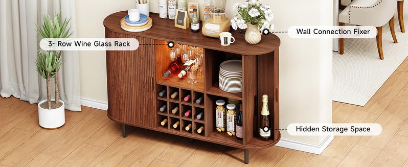 ONBRILL 40/48/55/63" Fluted Sideboard Buffet Cabinet With Storage, Sliding Door & Adjustable Shelf, Modern Accent Coffee Bar Console Table for Kitchen, Entryway