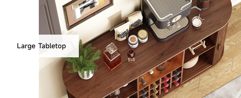 ONBRILL 40/48/55/63" Fluted Sideboard Buffet Cabinet With Storage, Sliding Door & Adjustable Shelf, Modern Accent Coffee Bar Console Table for Kitchen, Entryway