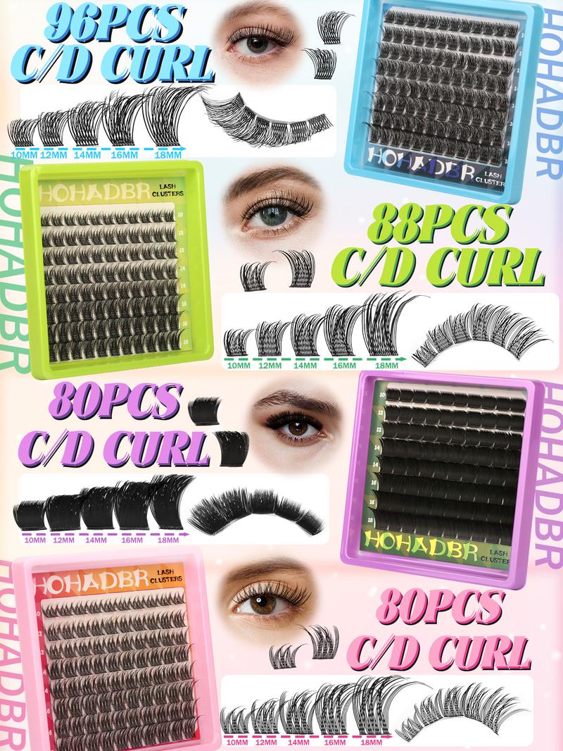4 Styles Lash Clusters Kit, Volume/ Mega/ Full/  Ultra Eyelash Clusters Extensions with Everything You Need for Beginners and Proficient,  at Home Easily