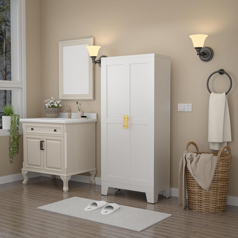 Metal Pantry Cabinet with 2 Doors and Adjustable Shelves - 61" Kitchen Storage Cabinet with Gold Handles - Versatile Storage for Kitchen, Bathroom, Dining Room, Utility Room Furniture mothersdaygift Metal Pantry Cabinet with 2 Doors and Adjustable Shelves - 61" Kitchen Storage Cabinet with Gold Handles - Versatile Storage for Kitchen, Bathroom, Dining Room, Utility Room Furniture mothersdaygift