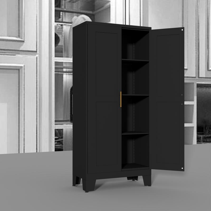 Metal Pantry Cabinet with 2 Doors and Adjustable Shelves - 61" Kitchen Storage Cabinet with Gold Handles - Versatile Storage for Kitchen, Bathroom, Dining Room, Utility Room Furniture mothersdaygift Metal Pantry Cabinet with 2 Doors and Adjustable Shelves - 61" Kitchen Storage Cabinet with Gold Handles - Versatile Storage for Kitchen, Bathroom, Dining Room, Utility Room Furniture mothersdaygift