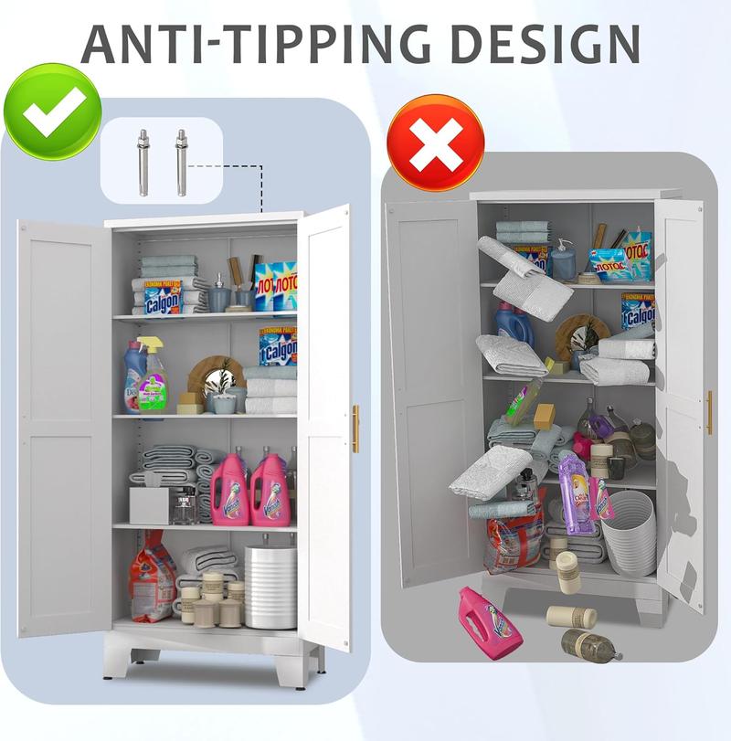 Metal Pantry Cabinet with 2 Doors and Adjustable Shelves - 61" Kitchen Storage Cabinet with Gold Handles - Versatile Storage for Kitchen, Bathroom, Dining Room, Utility Room Furniture mothersdaygift Metal Pantry Cabinet with 2 Doors and Adjustable Shelves - 61" Kitchen Storage Cabinet with Gold Handles - Versatile Storage for Kitchen, Bathroom, Dining Room, Utility Room Furniture mothersdaygift