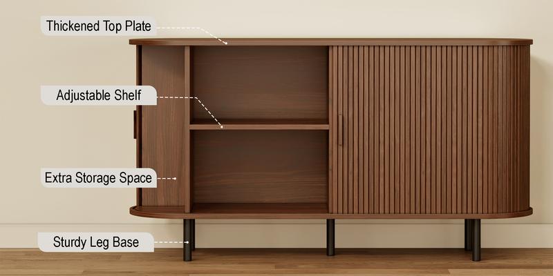 ONBRILL 40/48/55/63" Fluted Sideboard Buffet Cabinet With Storage, Sliding Door & Adjustable Shelf, Modern Accent Coffee Bar Console Table for Kitchen, Entryway