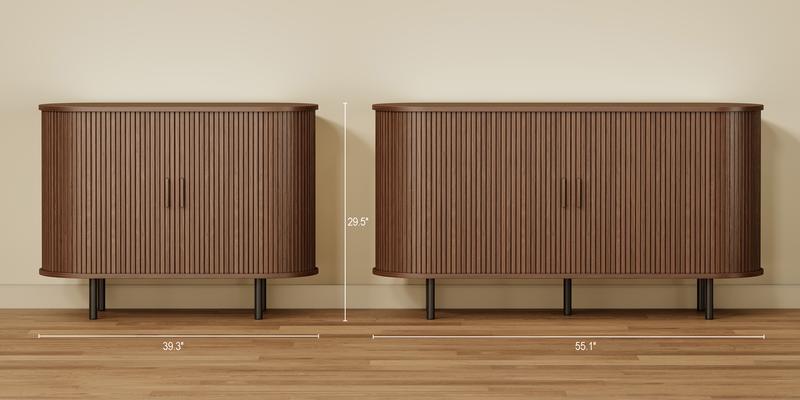 ONBRILL 40/48/55/63" Fluted Sideboard Buffet Cabinet With Storage, Sliding Door & Adjustable Shelf, Modern Accent Coffee Bar Console Table for Kitchen, Entryway