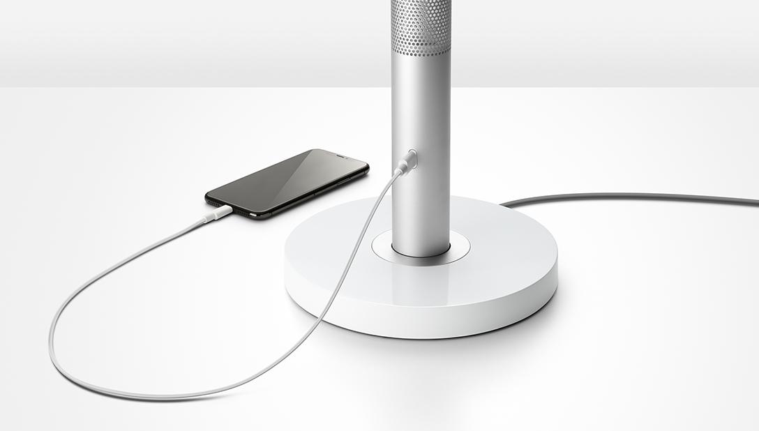 Mobile phone connected to the light's charging point