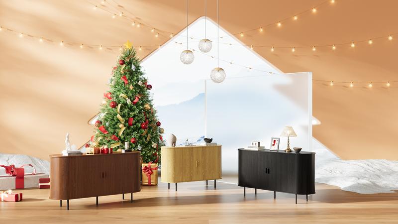 ONBRILL 40/48/55/63" Fluted Sideboard Buffet Cabinet With Storage, Sliding Door & Adjustable Shelf, Modern Accent Coffee Bar Console Table for Kitchen, Entryway