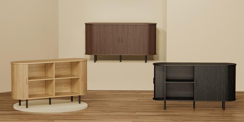 ONBRILL 40/48/55/63" Fluted Sideboard Buffet Cabinet With Storage, Sliding Door & Adjustable Shelf, Modern Accent Coffee Bar Console Table for Kitchen, Entryway