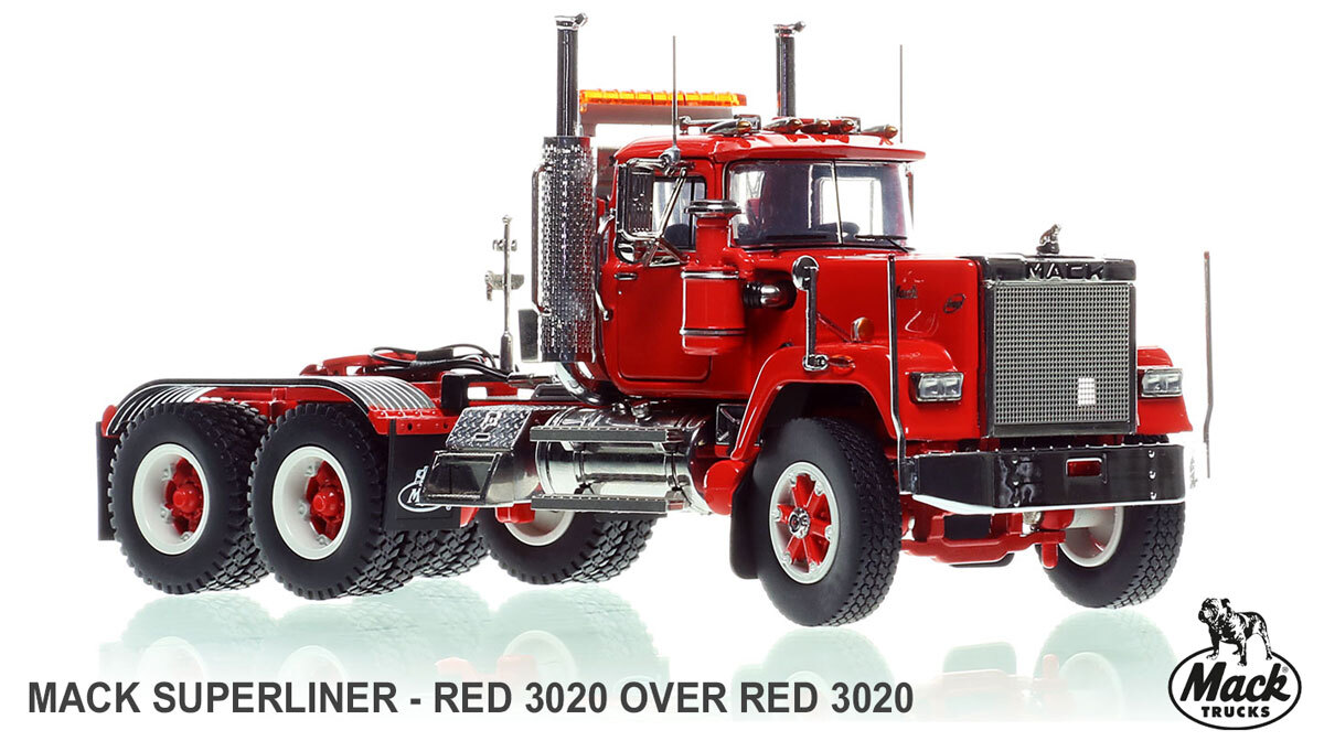 1:50 scale model of  Mack Superliner Heavy Spec Tandem Axle Tractor - Red 3020 over Red 3020
