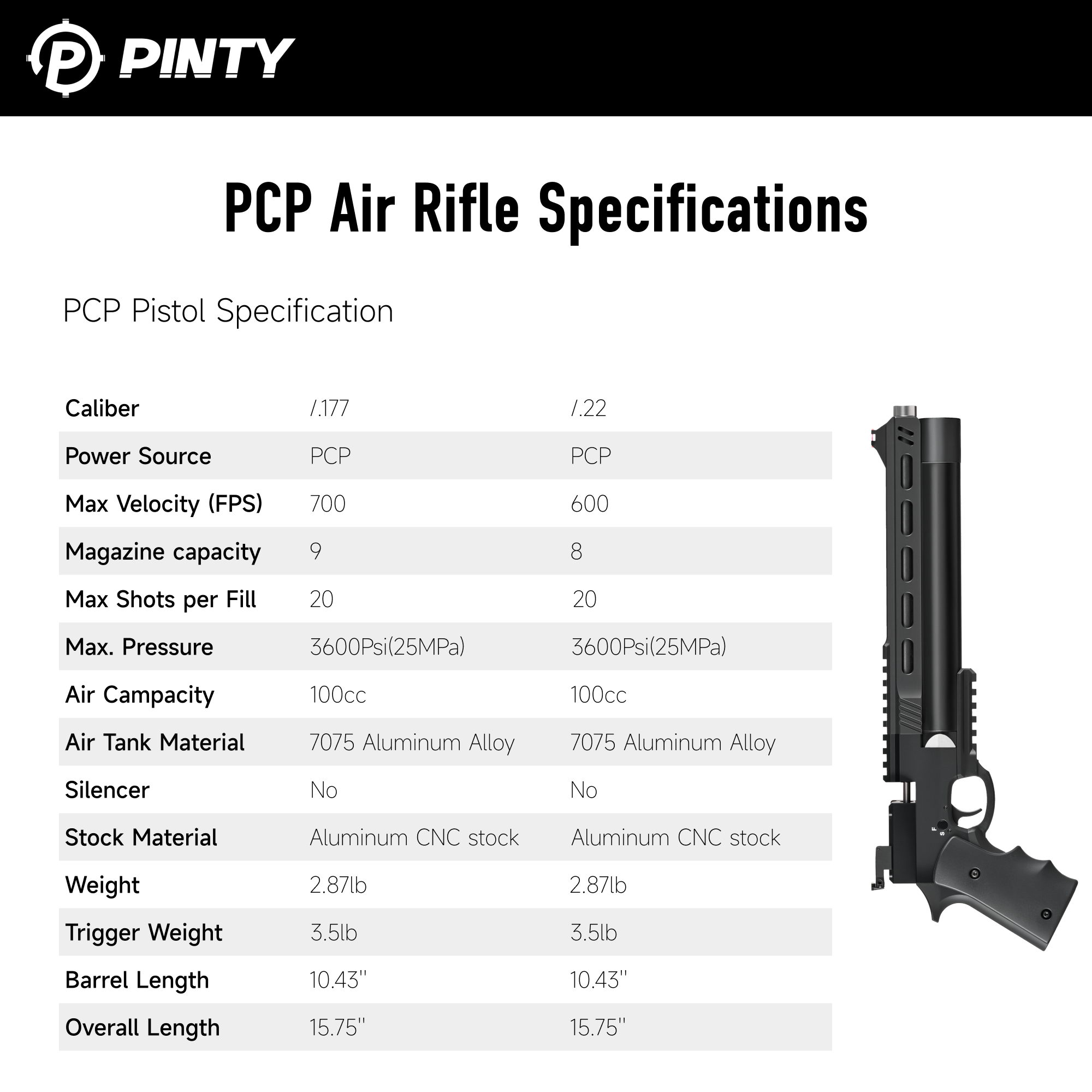 Pinty Buster - 9 Pellet .177/.22 Cal PCP Air Pistol Toy