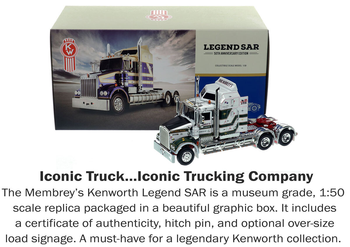 1:50 scale diecast model of Kenworth Legend SAR - Membrey's Transport and Crane Hire AU