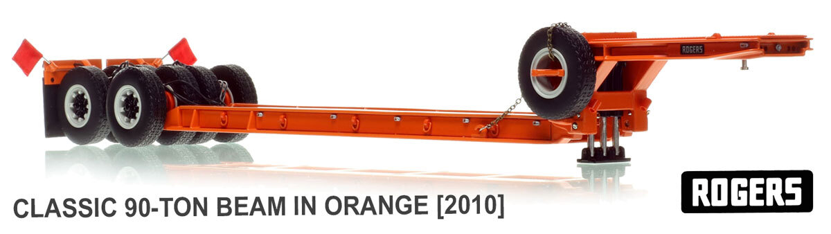1:50 scale diecast model of  1950s Rogers 90-Ton Beam Trailer - Orange