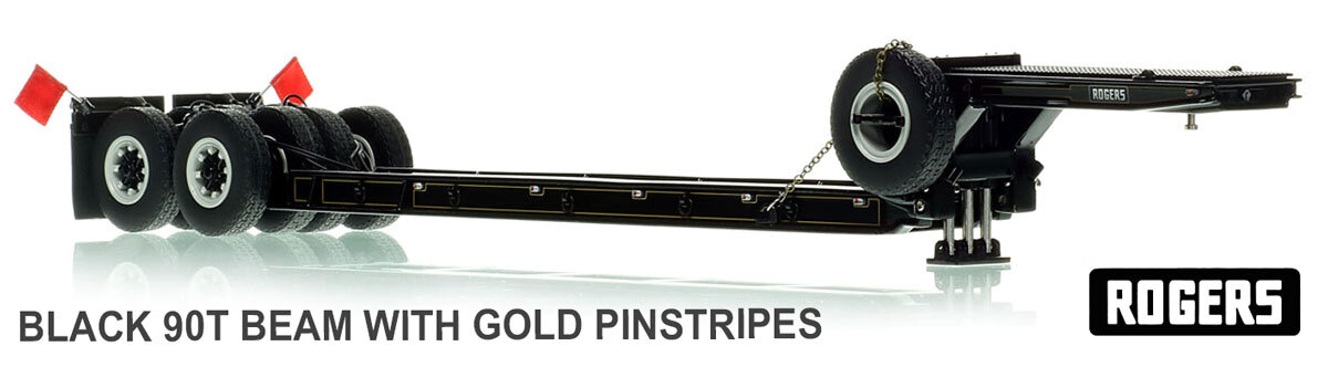 1:50 scale diecast model of  1950s Rogers 90-Ton Beam Trailer - Black with Gold Pinstripes