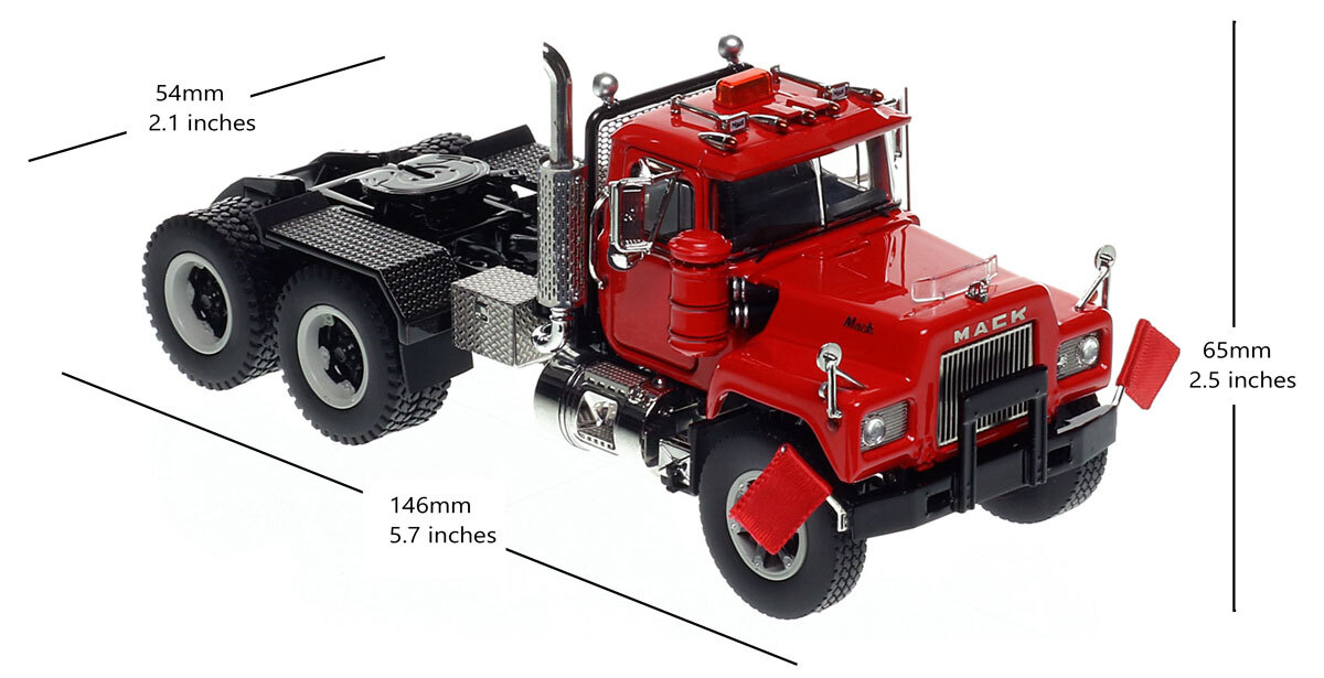 Dimensions of Mack R600 Tandem Axle Tractor - Viper Red over Black