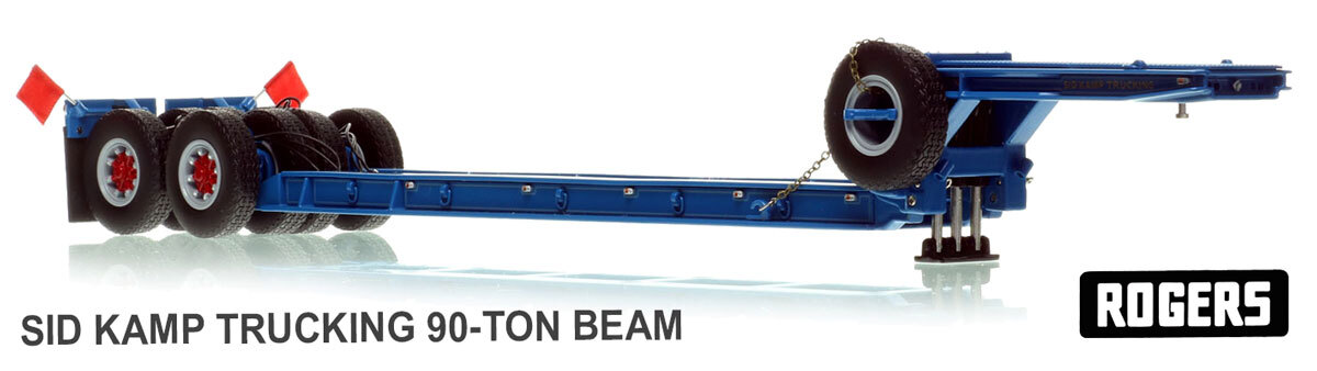 1:50 scale diecast model of 1950s Rogers 90-Ton Beam Trailer - Sid Kamp Trucking