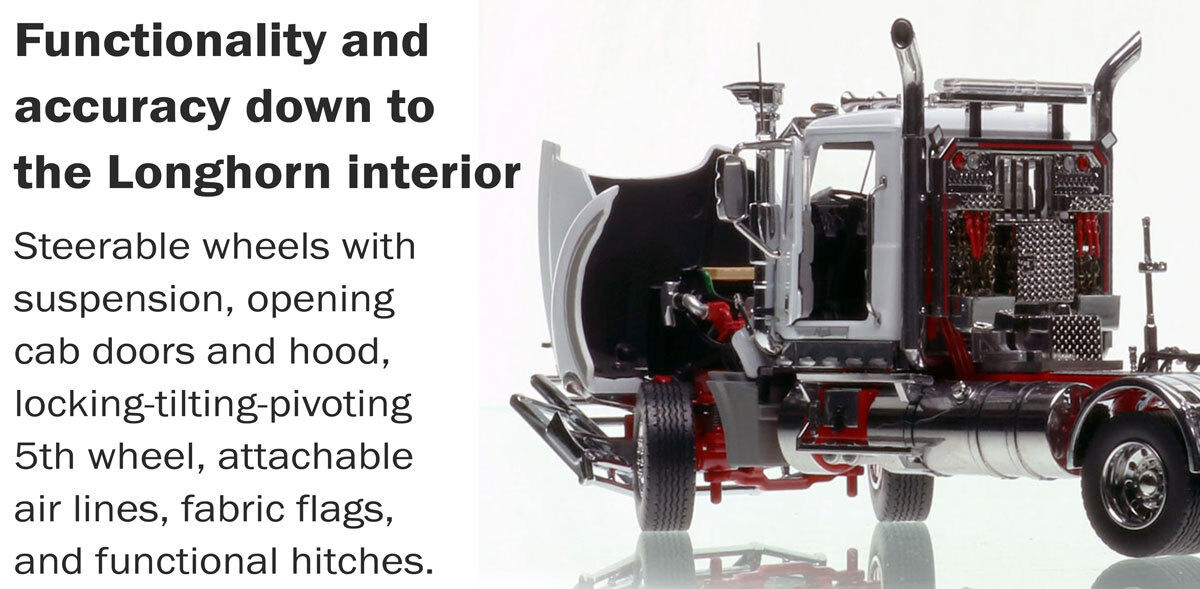 More functionality of 1:50 scale Mack Titan Tri-axle Tractor - White over Red