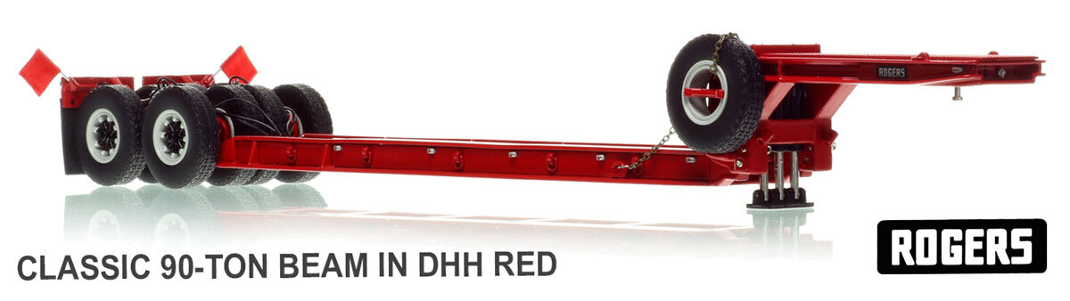 1:50 scale diecast model of 1950s Rogers 90-Ton Beam Trailer - DHH Red