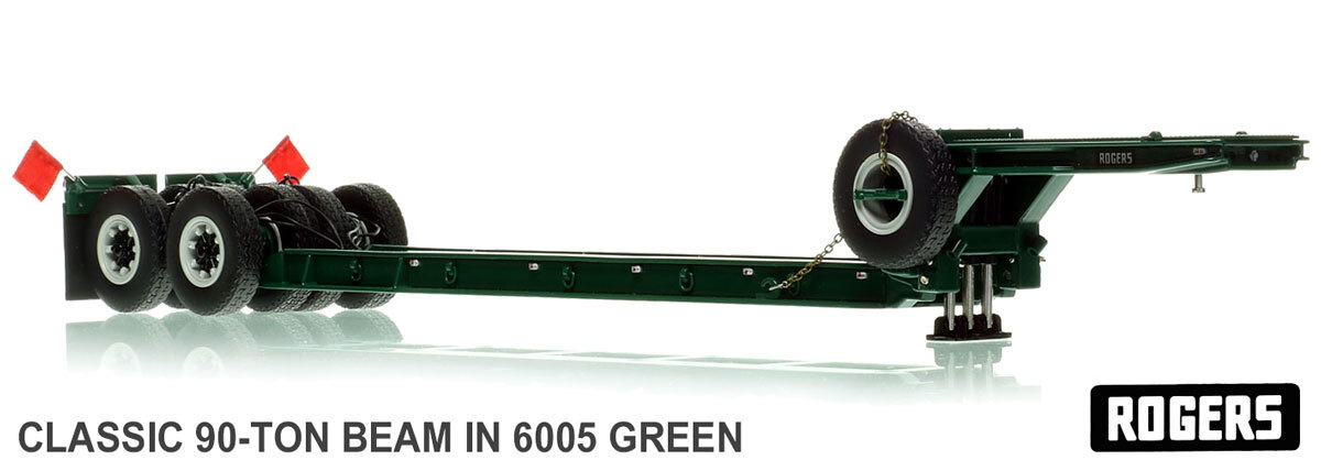 1:50 scale diecast model of  1950s Rogers 90-Ton Beam Trailer - Green 6005