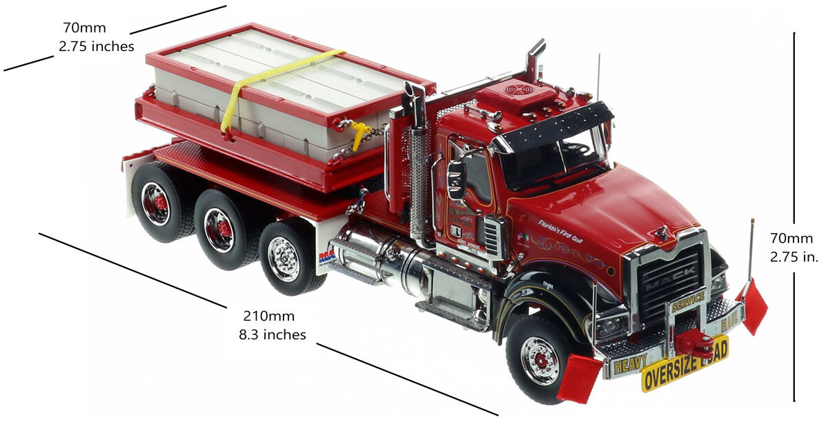 Dimensions of the 1:50 scale DeBerardinis Heavy Haul 2011 Mack Titan 