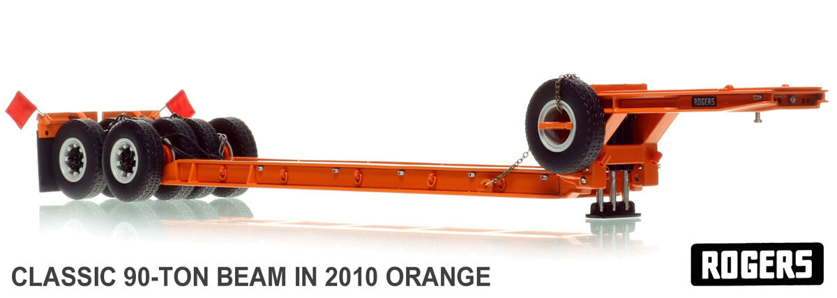 1:50 scale diecast model of 1950s Rogers 90-Ton Beam Trailer - Orange