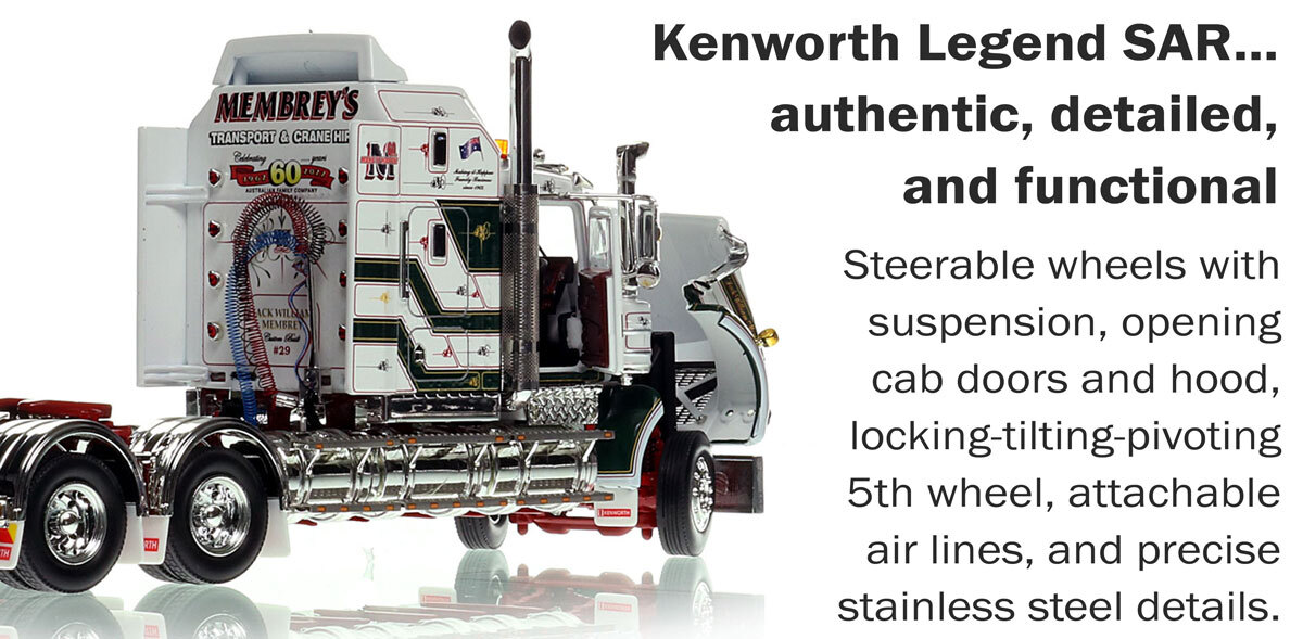 1:50 scale diecast model of Kenworth Legend SAR - Membrey's Transport and Crane Hire AU