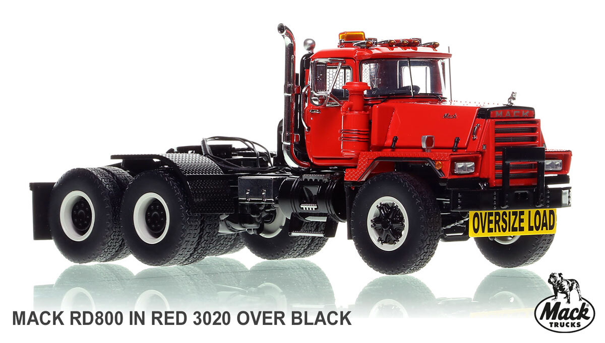 1:50 scale model of Mack RD800 Tandem Axle Tractor - Red 3020 over Black