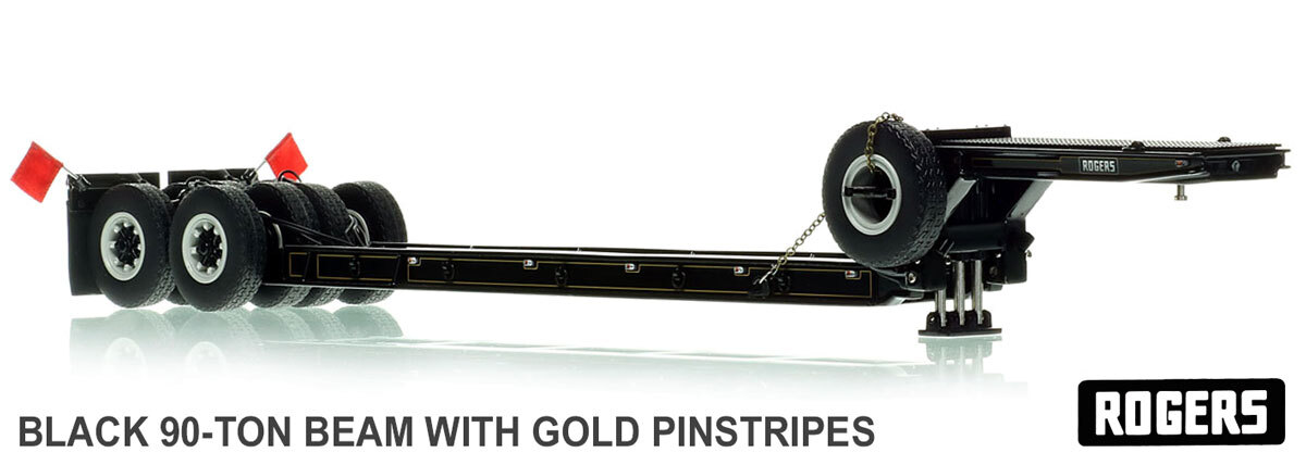 1:50 scale model of1950s Rogers 90-Ton Beam Trailer - Black with Gold Pinstripes