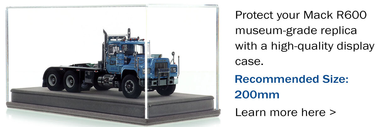Display Case for 1:50 scale diecast model of Fiore Asphalt Paving 1987 Mack R686ST tandem axle tractor