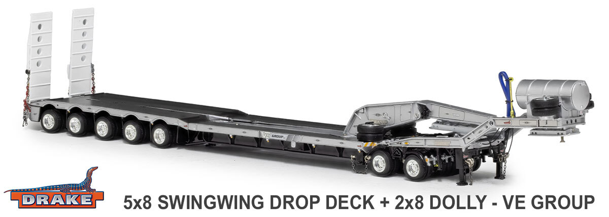 1:50 scale diecast model of Drake Trailers 5x8 + 2x8 Swingwing Drop Deck Trailer - VE Group