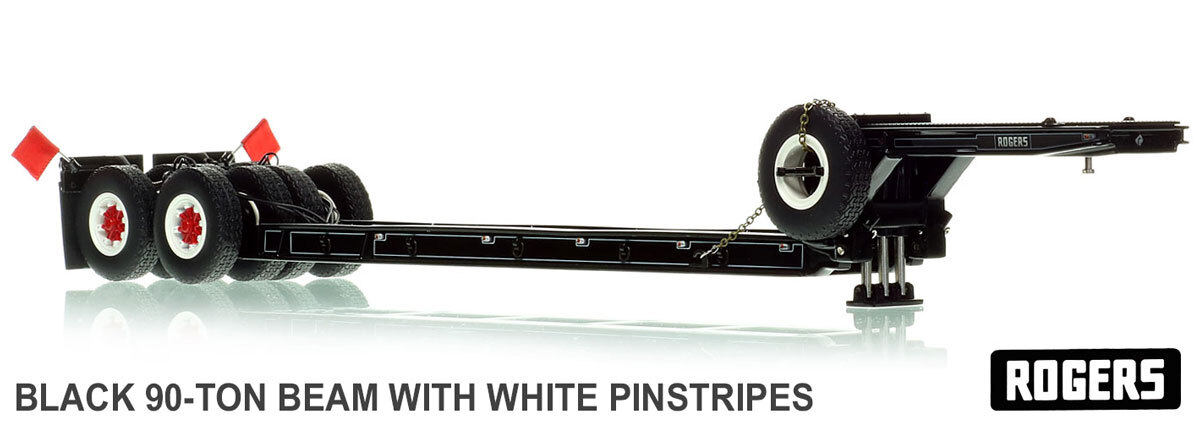 1:50 scale model of  1950s Rogers 90-Ton Beam Trailer - Black with White Pinstripes