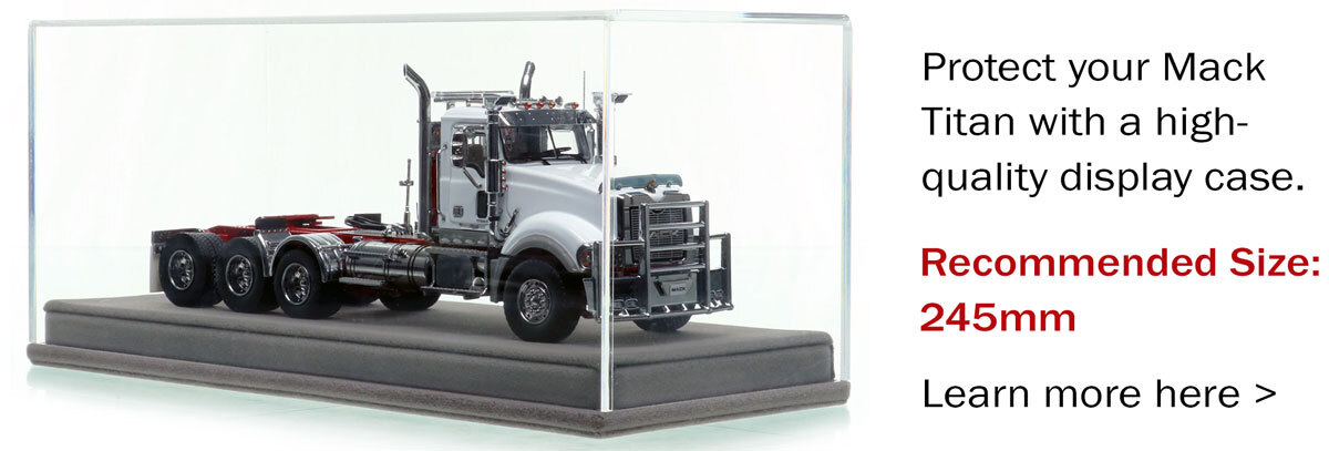 Display case for 1:50 scale Mack Titan Tri-axle Tractor - White over Red