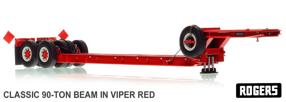 1:50 scale diecast model of 1950s Rogers 90-Ton Beam Trailer - Viper Red
