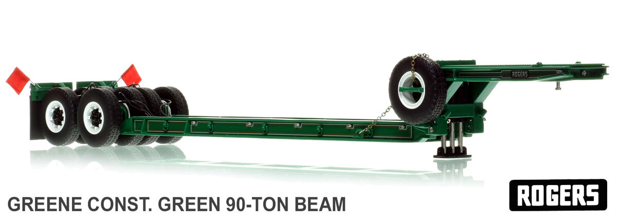 1:50 scale model of 1950s Rogers 90-Ton Beam Trailer - Greene Const. Green
