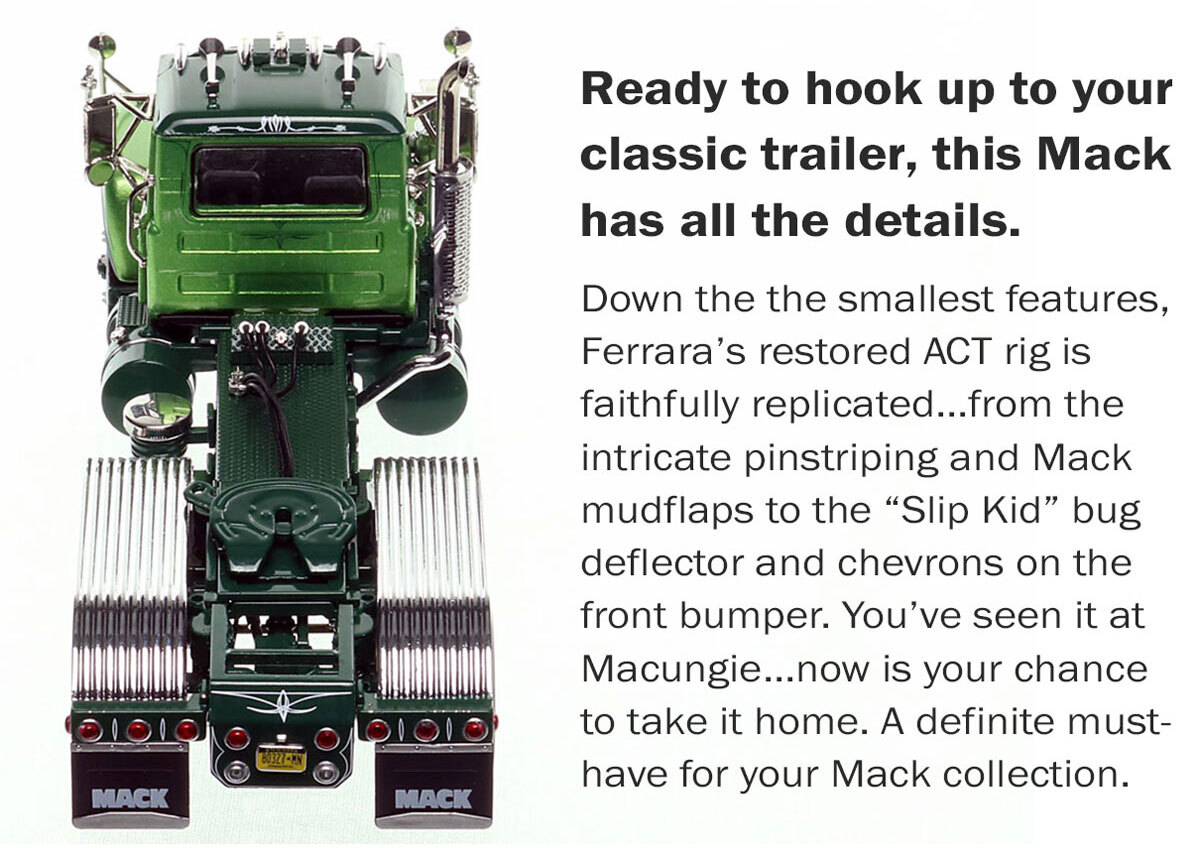 Features of 1:50 scale model of Aggregate & Cement Trucking 1989 Mack R688ST tandem axle tractor