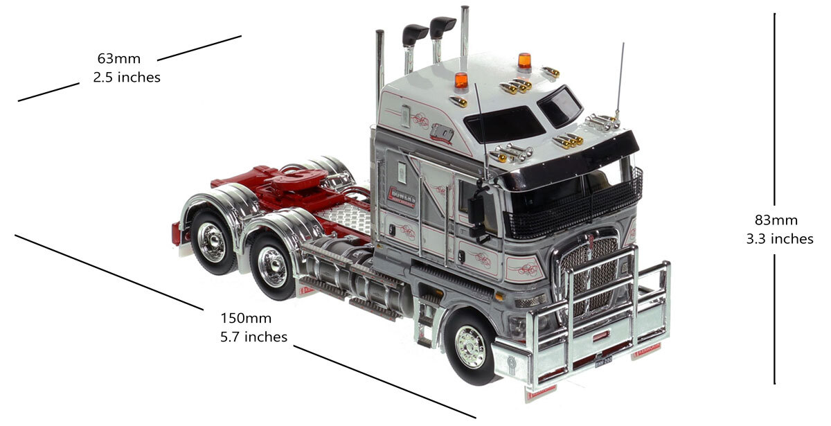 dimensions of 1:50 scale model of Kenworth K200 2.8m Cab Tractor - Bowers Heavy Haulage 10 Year Anniversary AU