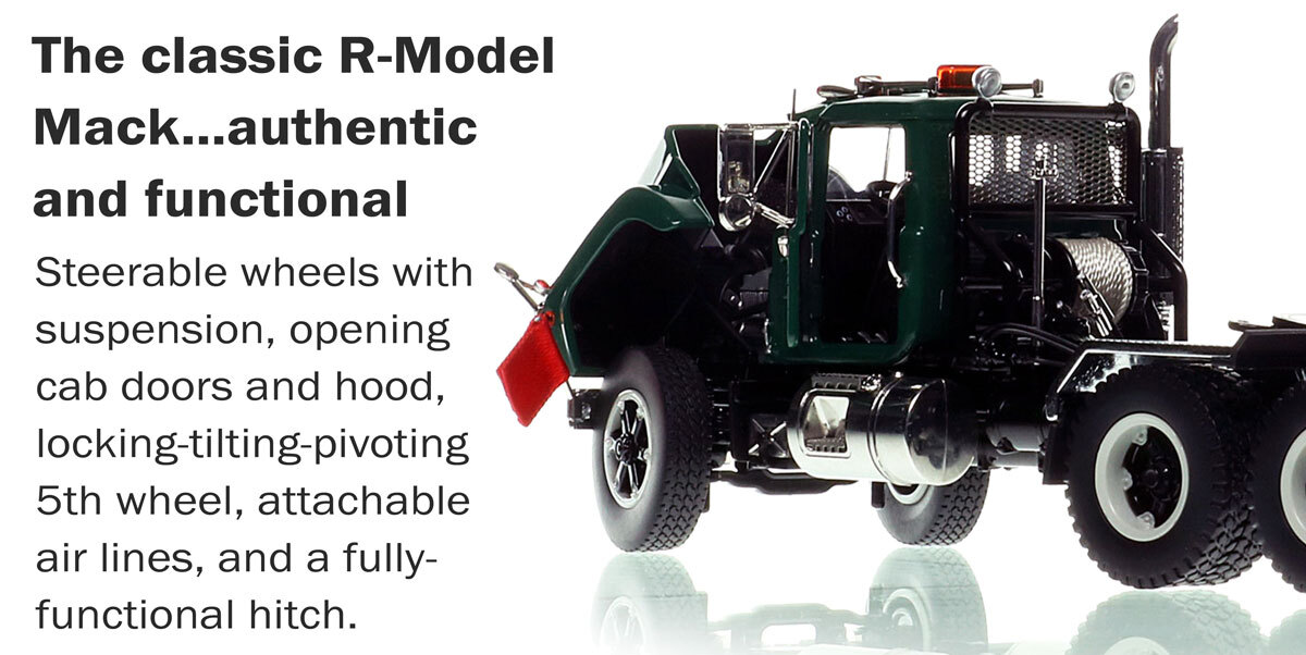 functionality of Mack R600 Tandem Axle Tractor - Green 6005 over Black