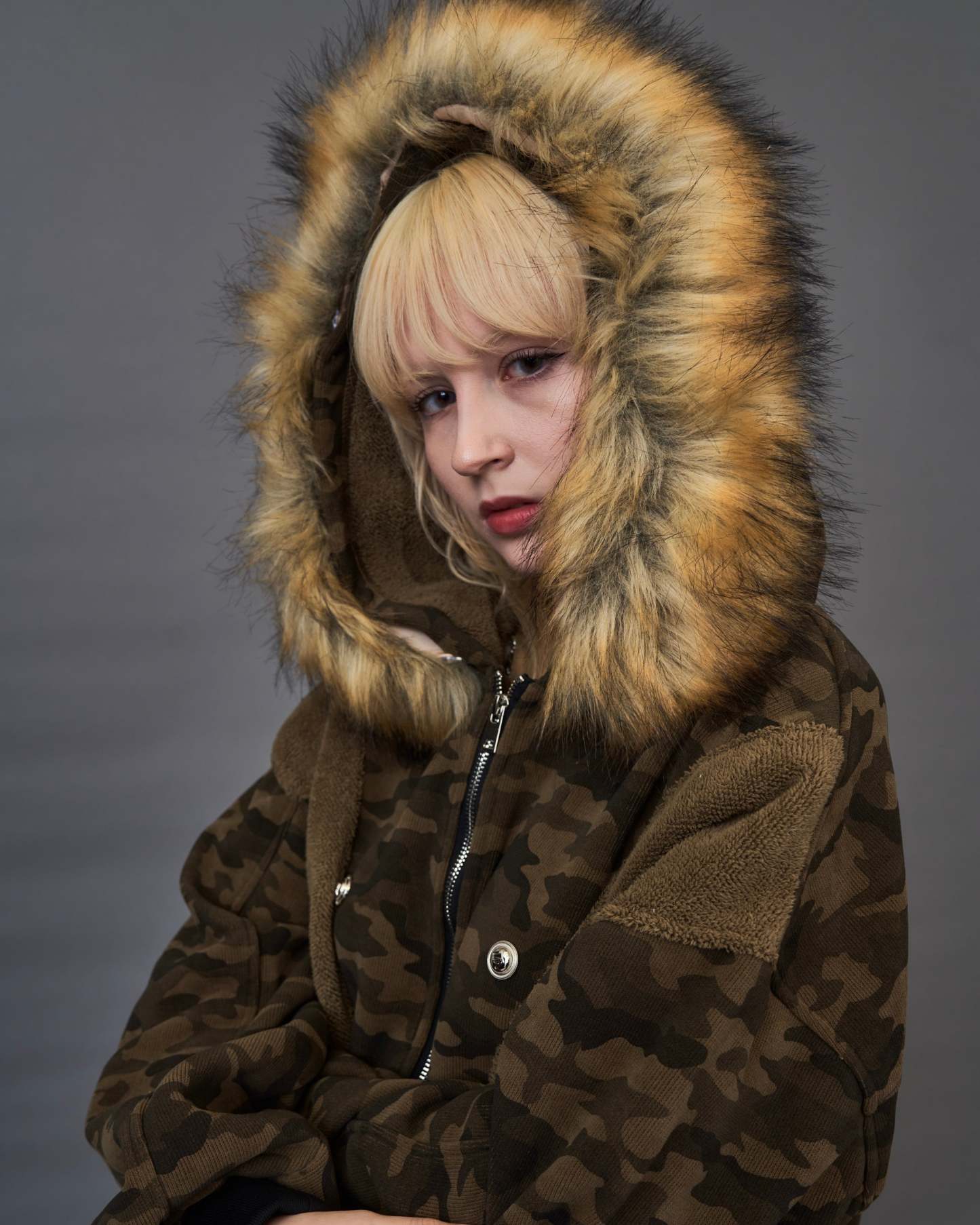 Military Camouflage Faux Fur Short Blouson SL0046