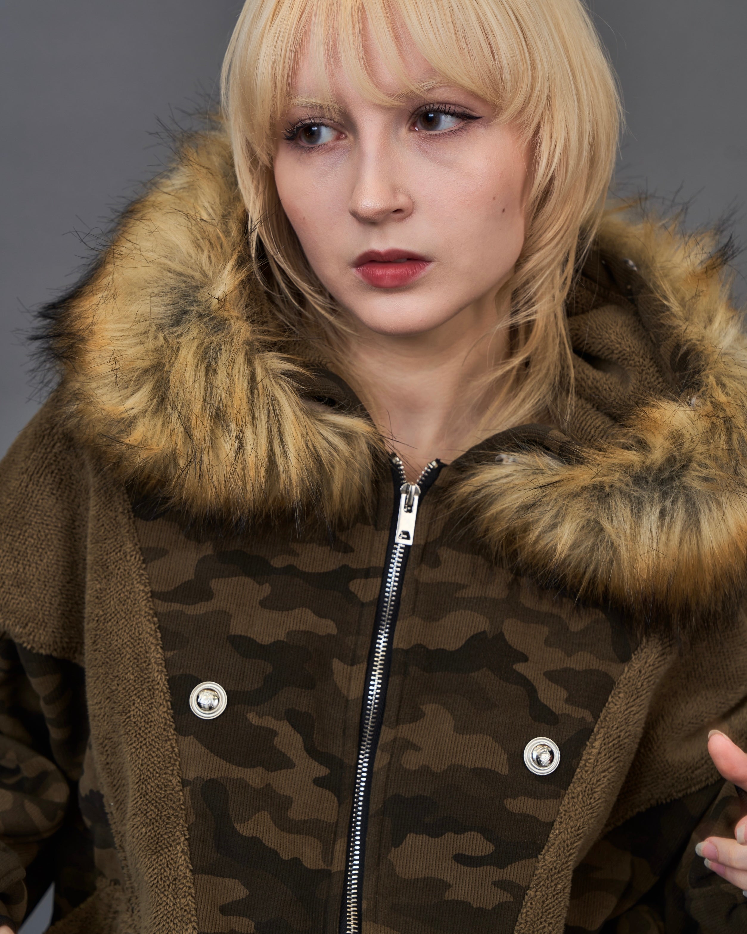 Military Camouflage Faux Fur Short Blouson SL0046