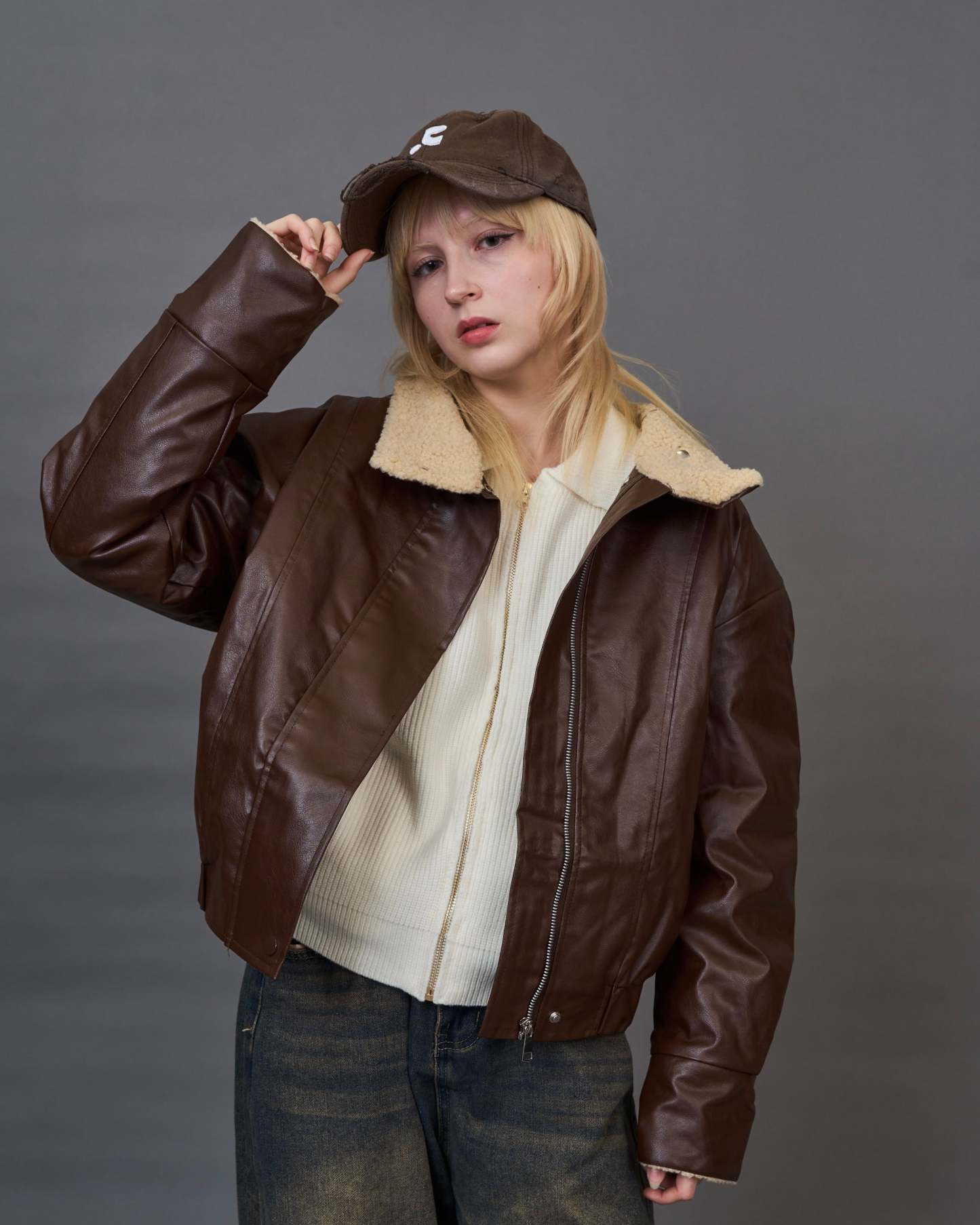 Shearling Collar Leather Jacket SL0066