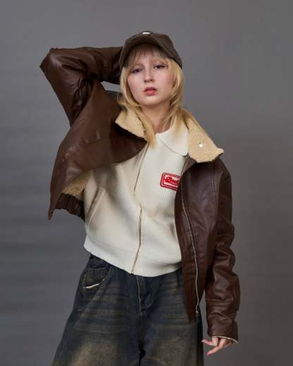 Shearling Collar Leather Jacket SL0066