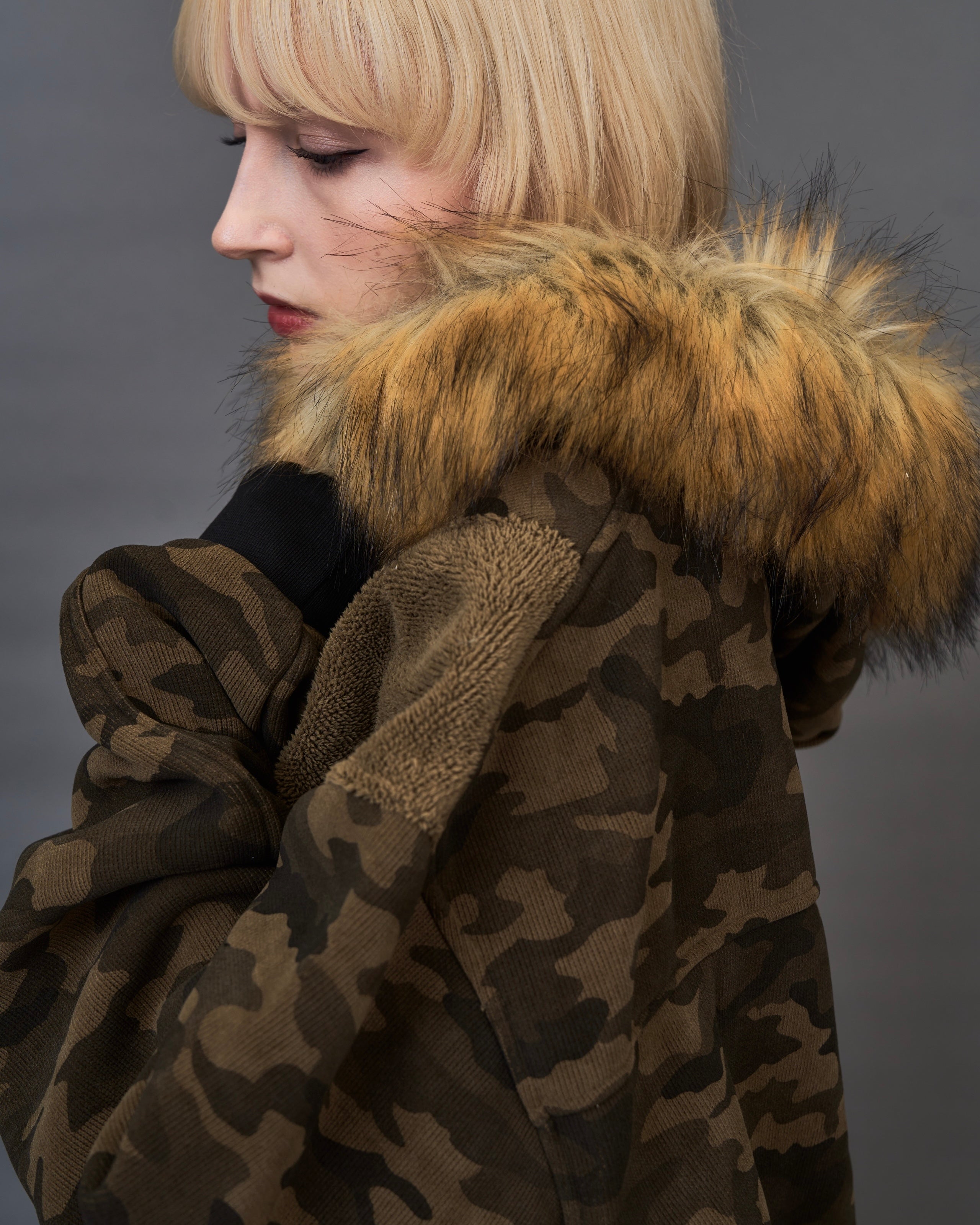 Military Camouflage Faux Fur Short Blouson SL0046