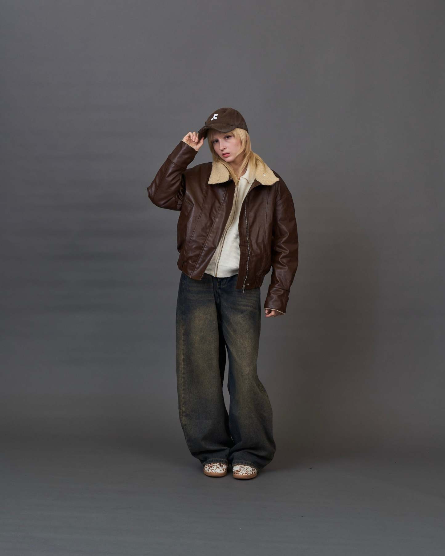 Shearling Collar Leather Jacket SL0066