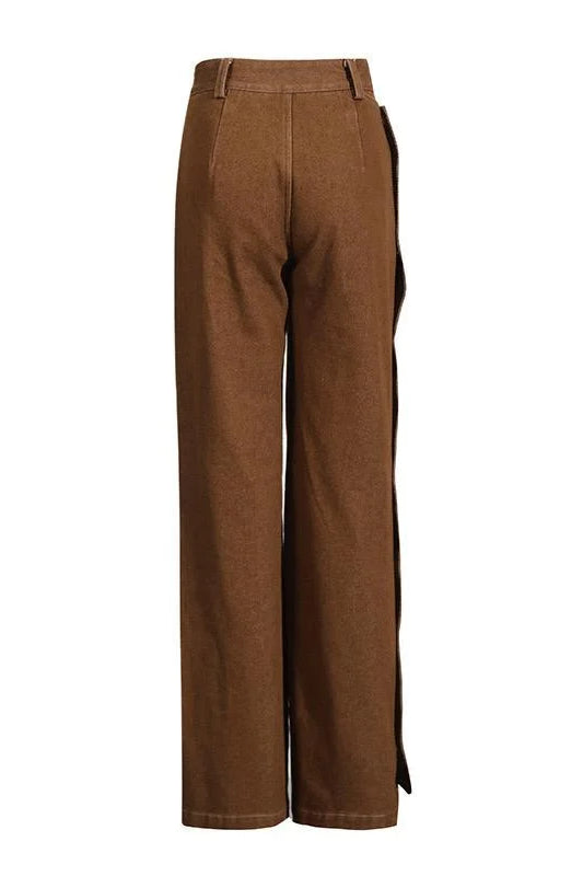 Statement Side Cutout Button-Up Wide-Leg Trousers