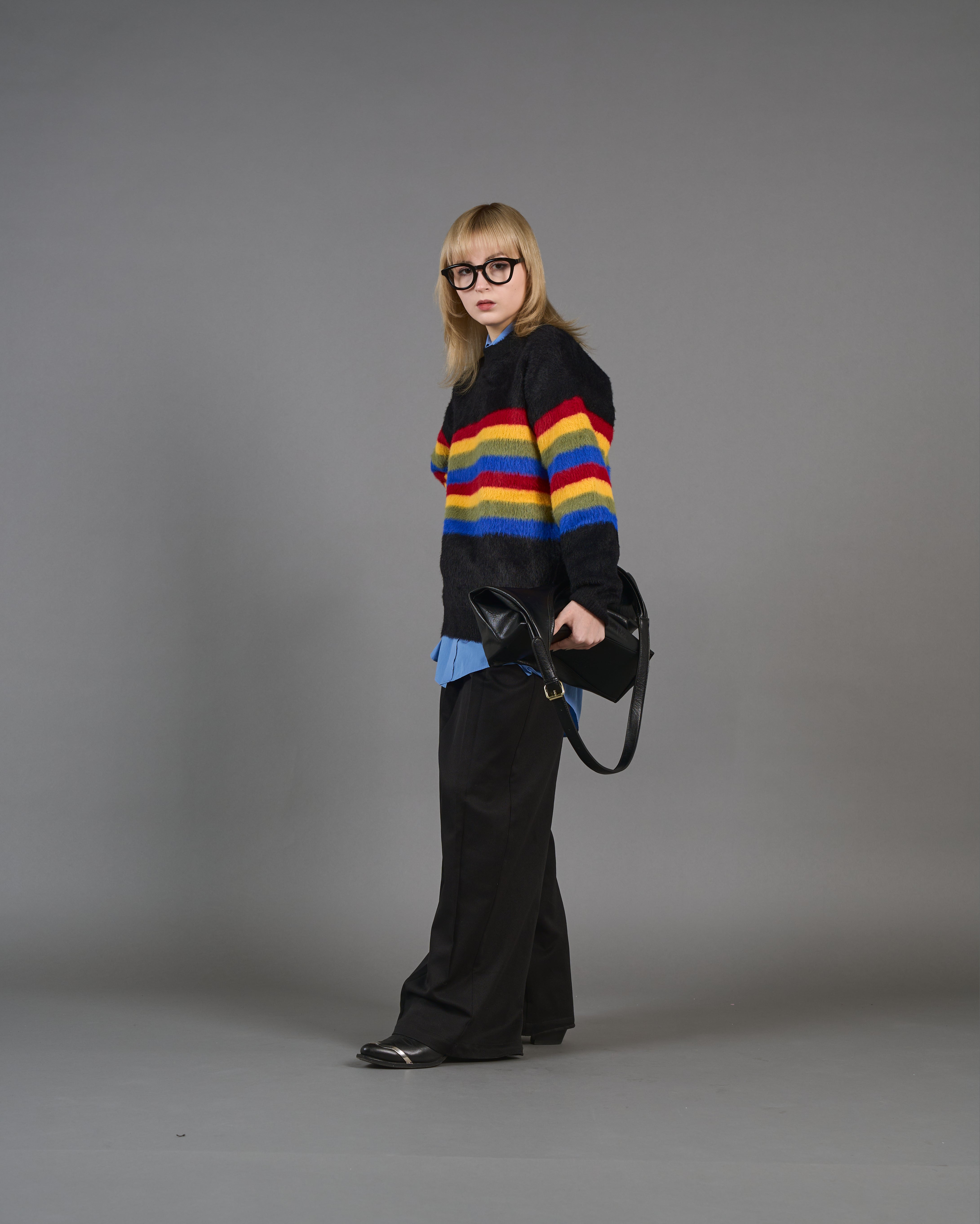 Color Border Shaggy Knit SL0004