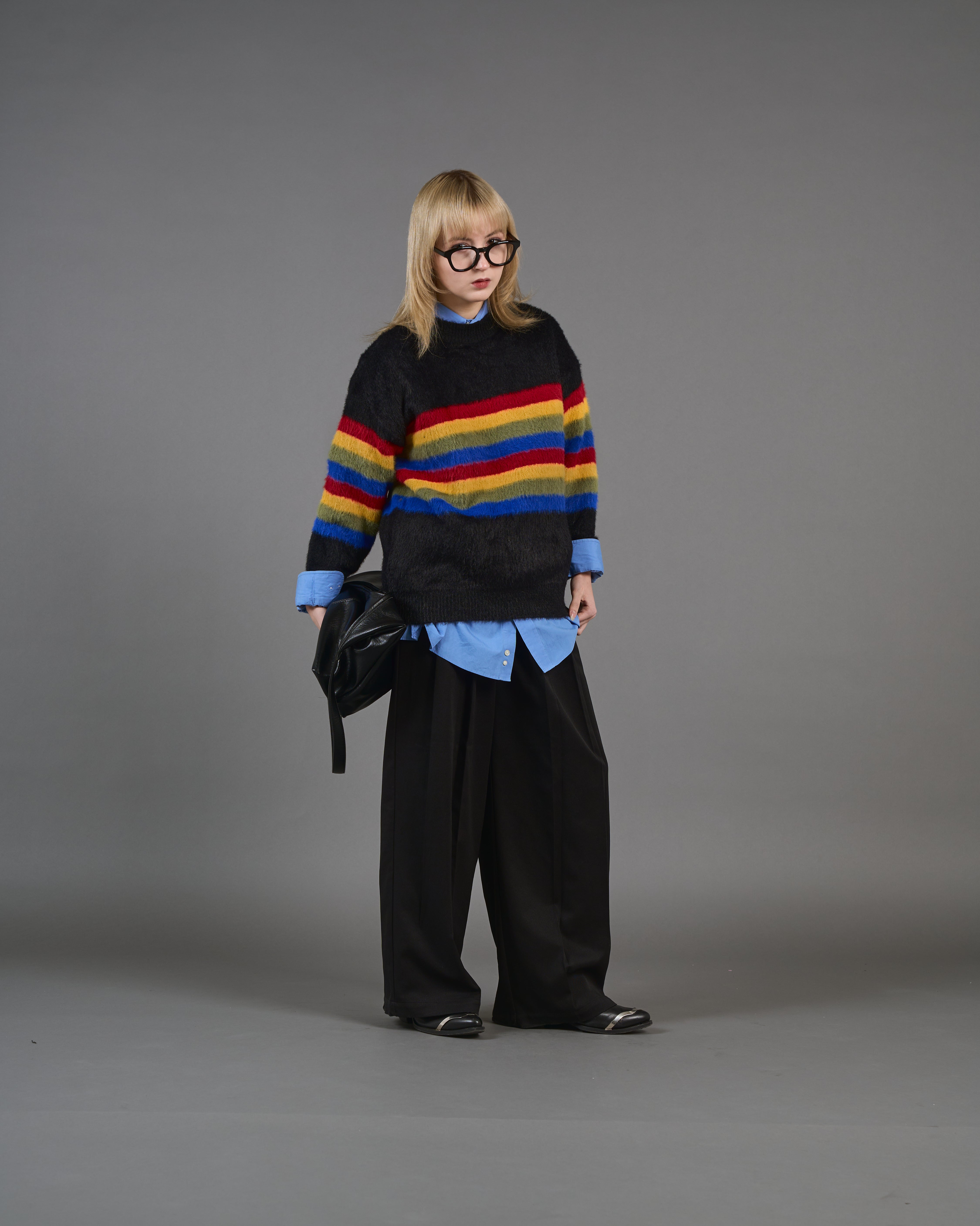 Color Border Shaggy Knit SL0004