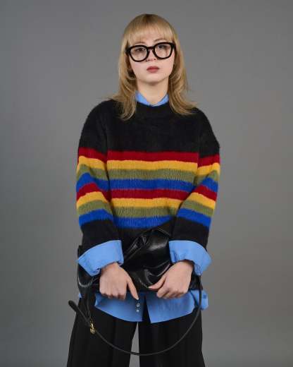 Color Border Shaggy Knit SL0004