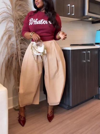 Women's Casual Wide Leg Pants With Elastic Waist And Pockets