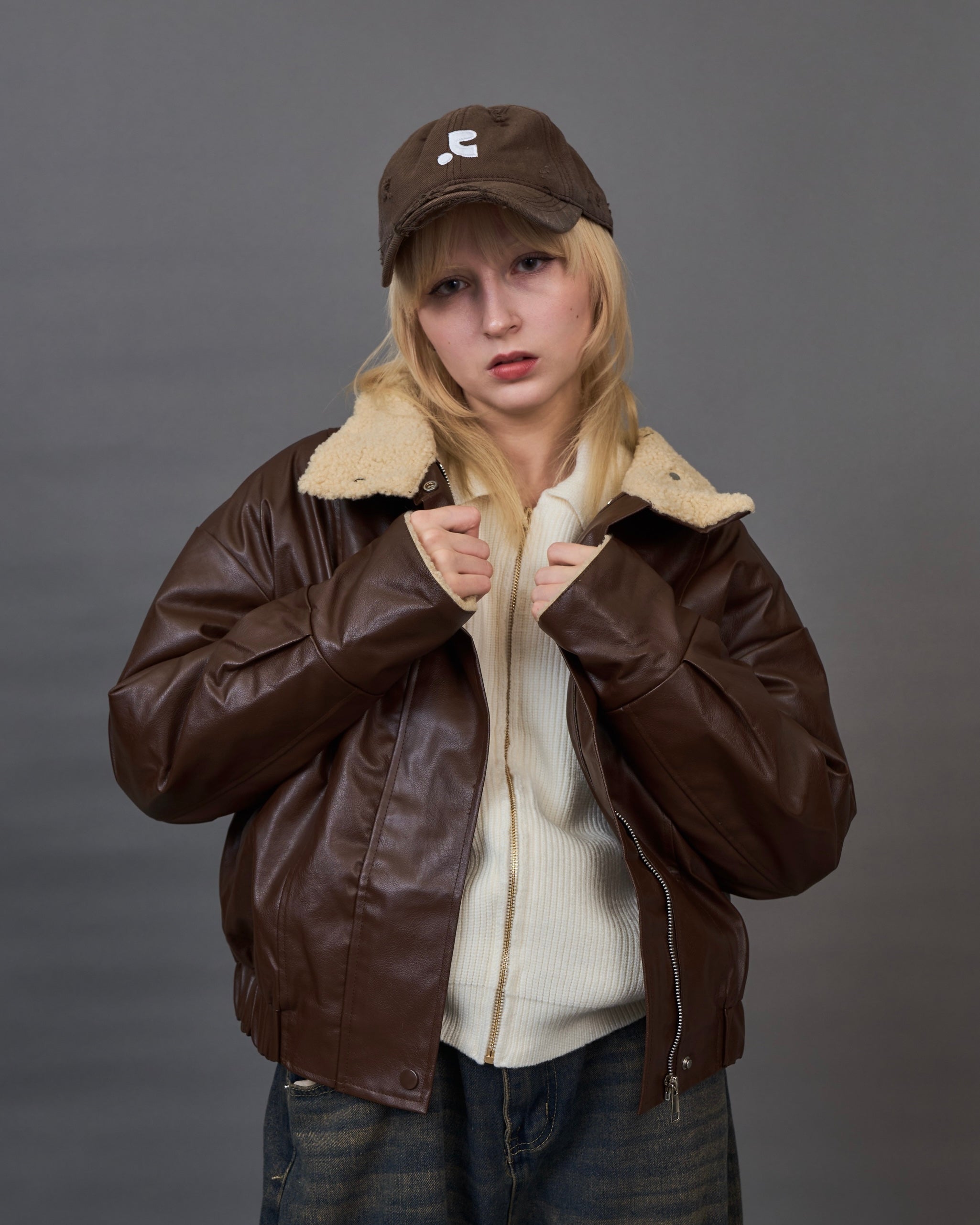 Shearling Collar Leather Jacket SL0066
