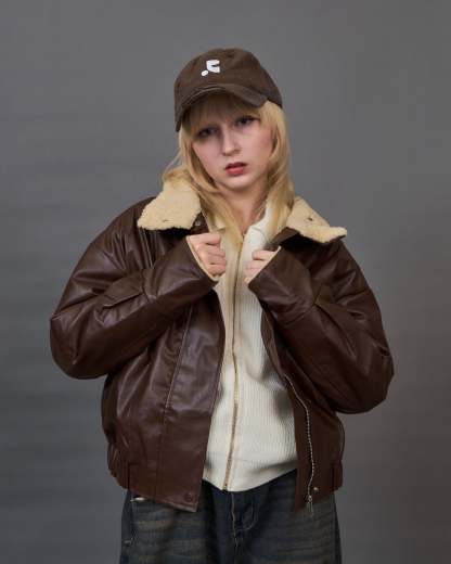 Shearling Collar Leather Jacket SL0066