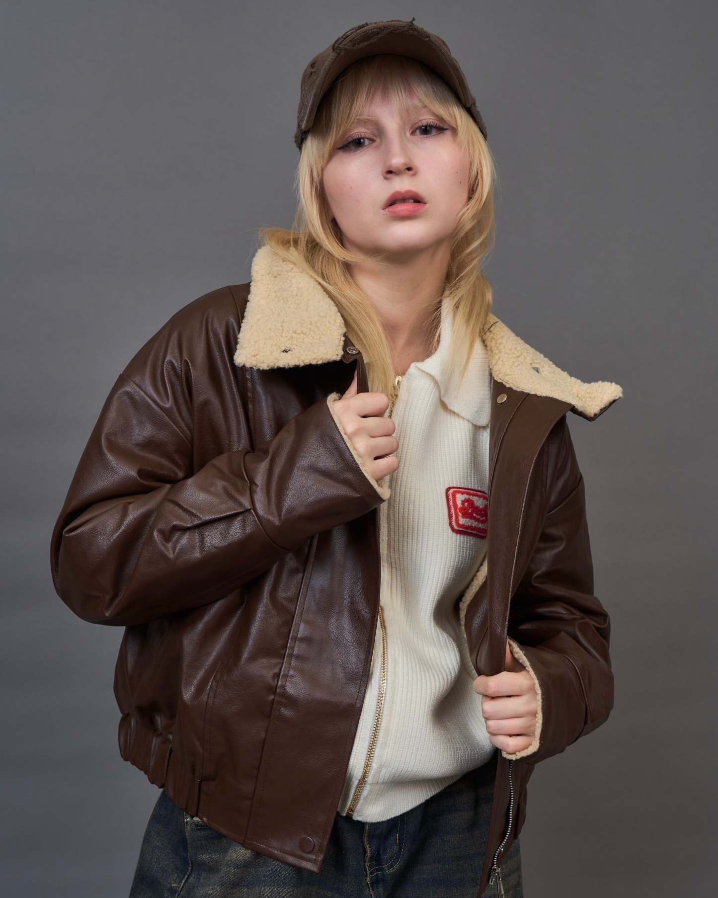 Shearling Collar Leather Jacket SL0066