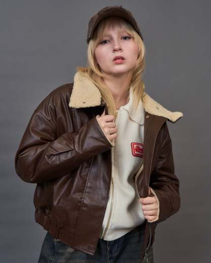 Shearling Collar Leather Jacket SL0066